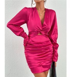 Glamaker Women Twist Front Cut Out Ruched Dress